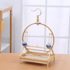 파파모미 앵무새 횃대 새타워 중형 횟대 스탠드형 나무 복고풍, 소, 라이트 브라운, 1개