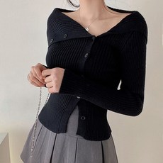 라라홀리 러블리 언발란스 오프숄더 슬림 골지 니트