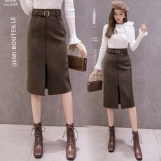 Dec.03 175번 가을겨울신상 솔리드 슬림핏 모직 스커트 미디 트임 히프스커트녀Z