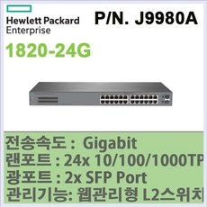 MDT3179 1820-24G 기가비트24포트+2SFP 스위치허브 웹스마트 J9980A/514/HP/1820-24G, 상세설명참조