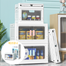 에코유니 접이식 리빙박스 싱글 양문 투명 도어 폴딩박스, 화이트핑크, 1개