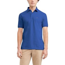 타미힐피거 남성 반팔 코튼 피케 폴로 셔츠 (커스텀 핏), Standard, Small_Dory Blue Heather