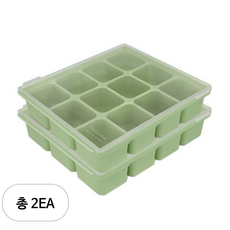 쁘띠누베 실리콘 이유식 냉동 용기 멀티 눈금큐브 금줄 12구, 2개, 셀라돈 그린, 540ml