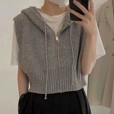 스웨터 후드 니트조끼 심플한 레이어드 여성용 겨울 크롭 여성