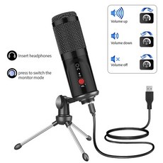 삼각대와 콘덴서 마이크 USB 컴퓨터 스튜디오 마이크 PC 마이크 전화 가라오케 마이크 사운드 카드, 01 MP001-Black-S10