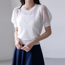 [스타일온미] 리에델 진주 뷔스티에 라인 에스닉 쟈가드 니트 블라우스