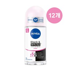 니베아 블랙 앤 화이트 인비저블 클리어 데오 롤온 50ml, 12개
