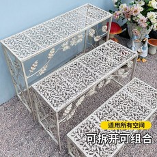 봉쥬르하우스 철제 화분정리대 선반 진열대 엔틱한스타일 베란다 발코니 랙, 계단형 격자 대/중/소 세트 - 빈티지 화이트