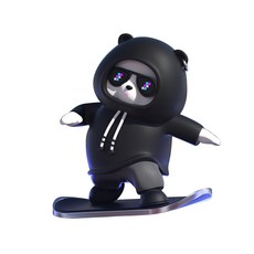 링링 귀엽고 창의적인 판다 슬라이딩 스케이트 보드 자동차 장식용품, 블랙 판다