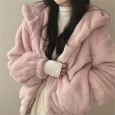 besteffie 여성 후리스 가을 겨울 후드 숏 인조 모피 자켓 따뜻한 라운드넥 지퍼 아우터 심플한 스타일 플리스 E55