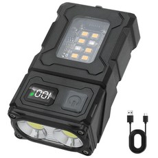 BORUiT 180도 회전 LED 손전등 후레쉬 키체인 라이트 USB 충전식 휴대용 소형 토치 자석 디지털 디스플레이 20W 500LM, 1개