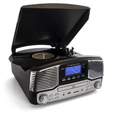 Trexonic Retro Record Player with Bluetooth CD Players and 3-Speed Turntable in Black