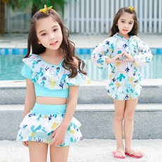 2019 새로운 어린이 수영복 여성 스커트 큰 중소 소녀 아기 수영복 여자 온천 수영복