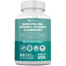 WiiFiive 60 카운트 퀘르세틴 50mg 아연 1000mg 비타민 C 5000IU D3 강황 엘더베리 with Q-Defend - Blend Reisshy Nettle Art, Quercetin_5, 60정
