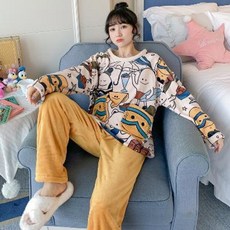 극세사 수면 잠옷 짐옷 우정 집에서 입는 원피스 누빔 겨울잠옷 여 가을겨울 긴팔에