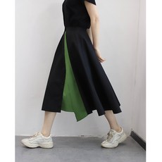 와 그녀는 오리지널제작 블랙 A라인 엄브렐러 홍콩 보이핏 볼륨 패치워크 그린 블러킹