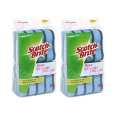 3M 스카치브라이트 베이직 제로 스크래치 스펀지 수세미, 8개입, 2개