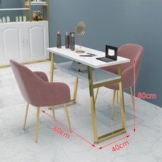 고급 인조대리석 네일아트책상 네일테이블 네일샵 인테리어 시술대, 80cm 2인세트 핑크