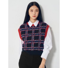 에잇세컨즈 네이비 체크 배색 크롭 니트 베스트 (110X51BY4R)