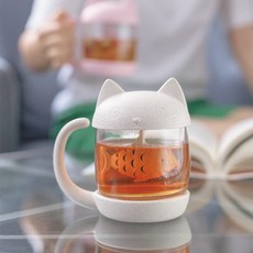 [해외] Pandapark 크리 에이 티브 귀여운 고양이 유리 성격 우유 머그잔 만화 차 주입기 사무실 커피 텀블러 아침 식사 머그잔 PPX011, Cream Cat