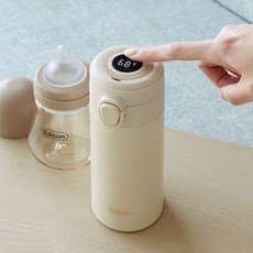 에디슨 LED 온도표시 원터치 분유 보온병 350ml/500ml, 온도표시분유보온병350ml[베이지]