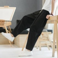 남성용 코튼 린넨 바지 얇고 부드러운 캐주얼 통기성 느슨한 반바지 스트레이트 팬츠 스트리트웨어 가지 색상 여름 패션 여름바지