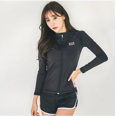  펀한커플 여성용 무지 집업 래쉬가드 상의 + 하의 세트 BE4114 