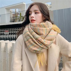 LAONONG 쁘띠 체크 머플러 여동절 학생 숄에 목도리 덧댐 귀여운 소녀 목걸이HUFuusd8787