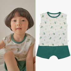 아가방 중계점 로크 민소 내의 (GREEN) *25년 SUMMER신상* 귀여운 악어 패턴 라인 배색 디자인 시원하면서 통기성 좋은 소재의 데일리한 여름 민소매 내의 상하 세트