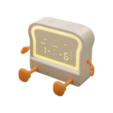 귀여운 토스트 LED 디지털 알람 시계 USB 스누즈 컬러풀한 야간 조명으로 충전 가능, 노란색