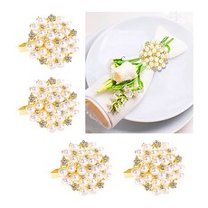 냅킨 링스 진주 꽃 냅킨 버클 펄 실버 골드 웨딩 크리스마스 생신 냅킨 링은 Pearl Flower Napkin Rings Serviette Buckle Gold Silver, 스타일 2-4 PCS, 2개