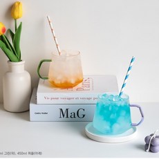 컬러 손잡이 내열 투명 다이아 유리컵 홈카페 커피 전용 머그잔, 350ml 그레이, 1개