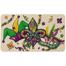 Baccessor Mardi Gras 도어 매트 러그 43.2 x 73.7cm(17 x 29인치) 카니발 퍼플 그린 마스크 비즈 광대 모자 장식 현관 매트 실내 실외 미끄럼 방지, 17 x 29