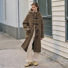 드로우핏 우먼 알파카 부클 더플 후드 코트 BROWN