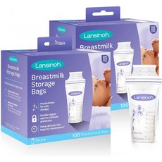 Lansinoh Breast Milk Storage Bag 200 카운트(100봉지 2개) 장기 모유 수유 스토리지용 밀크 냉동 가방 직접 백으로 펌프질, 단일옵션