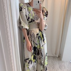 일상화보 셀레나 여성 여름 반팔 롱 원피스