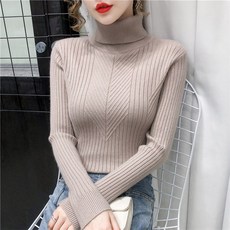 크레피 목폴라 여성 겨울 가을 위 긴팔 슬림 니트 두꺼운