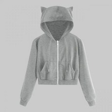 귀여운 고양이 귀 후디 고딕 펑크 하라주쿠 블랙 숏 스타일 스웻셔츠 여성 지퍼 크롭 가을 봄 스트리트웨어