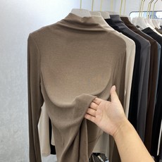 금풍상사 긴팔 이너셔츠 이너티셔츠 여성 겨울 가을 얇은 슬림 이너웨어 반폴라 모달 티셔츠 블랙 긴 소매