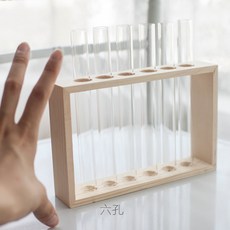 인테리어 원목 꽃병 화분 유리 스탠드 수경 식물 감성, 직사각형 6 개의 구멍 (유리관 포함) 걸거나 놓을 수 있음