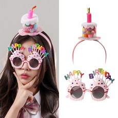 키치셀럽 인생샷 생일파티 꼬깔 왕관 머리띠 킹받는 파티선글라스 생일축하 세트, 1세트, 컵케이크_핑크 1세트, 컵케이크_핑크