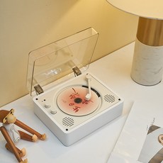빈티지 CD플레이어 블루투스 오디오 무선 미니 CDP 휴대용 벽걸이, 화이트우드