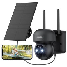 태양열 보안 카메라 무선 실외 - 가정 보안 Wi-Fi 카메라용 배터리 전원 카메라 외부 감시 카메라 PTZ 360° 카메라 시스템 투광 조명 색상 야간 시야 모션 센서 알람 포, 1개-블랙, 1개