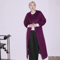 씨 여성 히든버튼 벨티드 노카라 코트 SHHAY2621 348414
