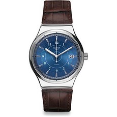 Swatch Men Digital Quartz Watch with Leather Strap YIS404