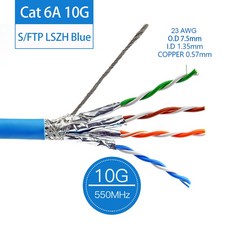 네트워크 Lan 케이블 기가비트 Cat6 UTP FTP 10GBit 설치 무산소 구리 와이어 실내 LSZH, [20] 100m, [02] Cat6A SFTP Blue, 1개