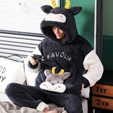 쿠키의행복 남자긴팔홈웨어 잠옷 가을 계절 두터운 융털 애니메이션 실내복 빅사이즈 타입