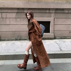  멜콩푸키 여성 스웨이드 바바리 자켓 트렌치 롱 코트 2color  상품 이미지