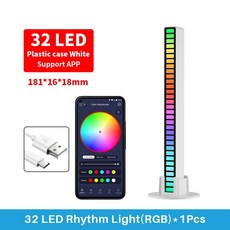 스마트 RGB 라이트 바 LED 라이트 음악 리듬 앰비언트 픽업 램프 앱 제어 TV 컴퓨터 게임 데스크탑 장식 32 LED, 1) White-USB - 32 LEDS