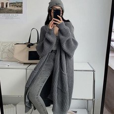 탑보그 니트 롱 V넥 오버핏 스웨터 포켓 가디건